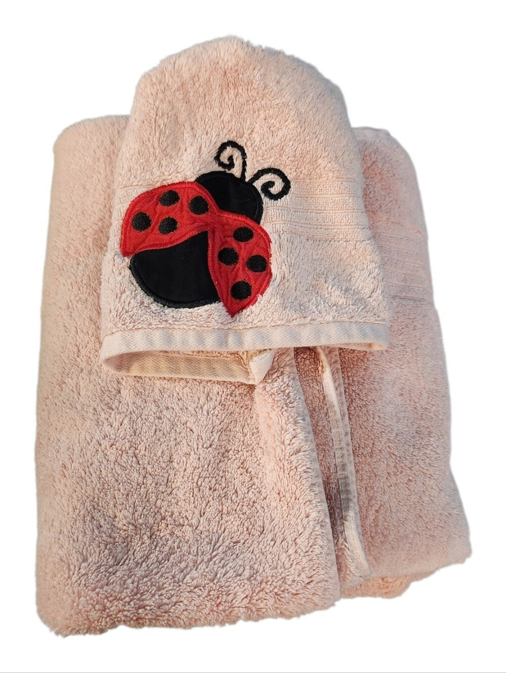 Pink Ladybug Handmade Embroidered Hooded Towel